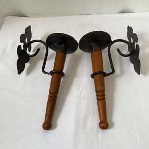 2 Vintage Castlecore Wood Metal Cone Candle Wall Sconces Renaissance Poetcore